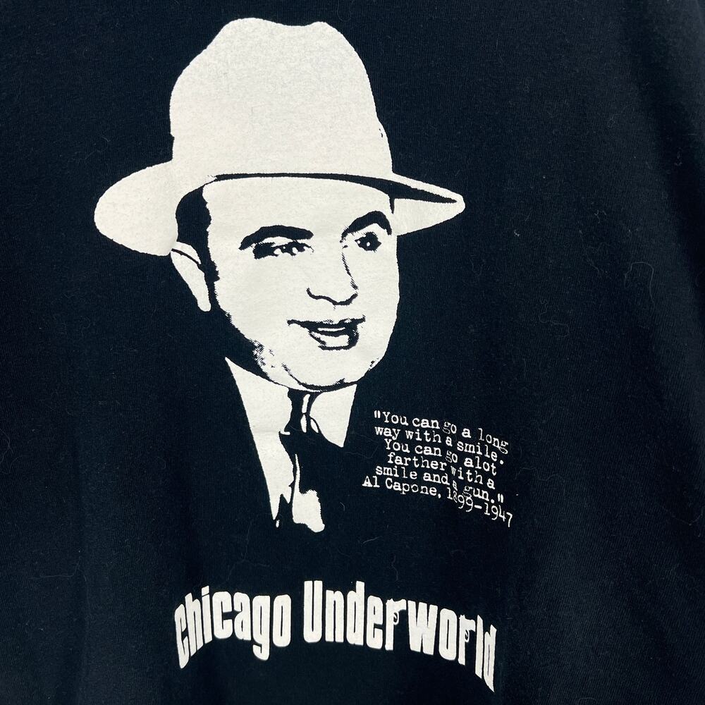 Vintage Al Capone Gangster Chicago Underworld Black 100% Cotton T Shirt Size XL